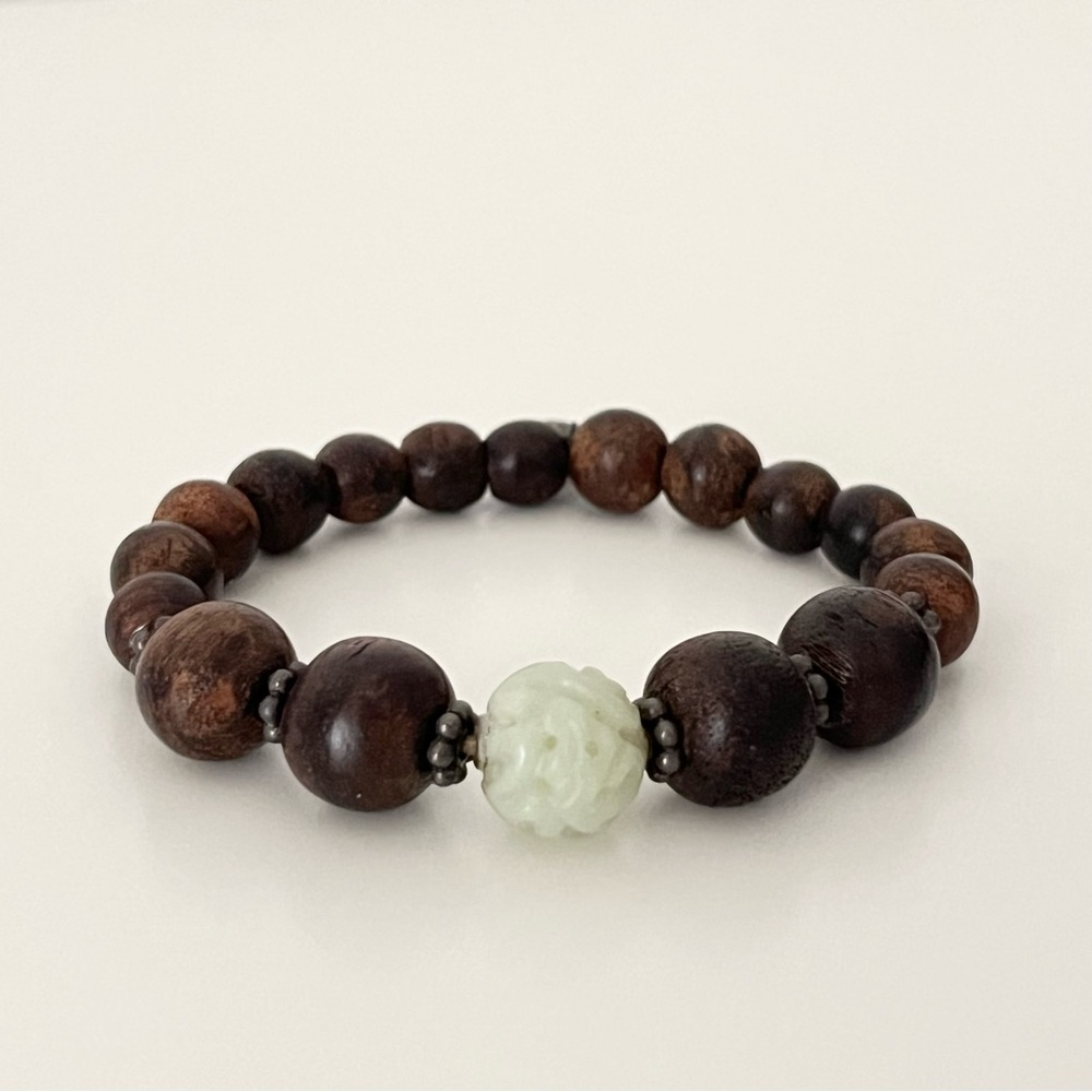 Handmade Wood & Genuine Jade Bead Bracelet from Hong Kong's Bothos Boho Luxe